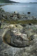 Scar of a milstone extracted from a quarry by the shore of the Sound of Mull